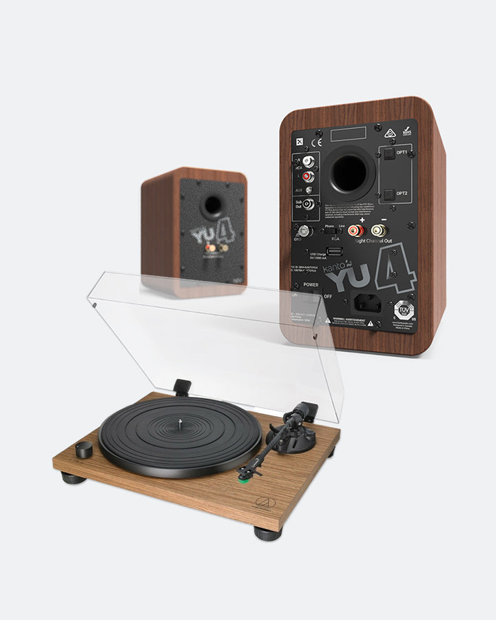 Turntable Package: Audio Technica – AT-LPW30TK Turntable / Kanto YU4  Speakers (Walnut)