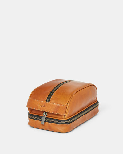 MT Liwa Dopp Kit | Tan,  by Ryoko Bags Dubai. Hand Stitched, using vegetable tanned Japanese leather