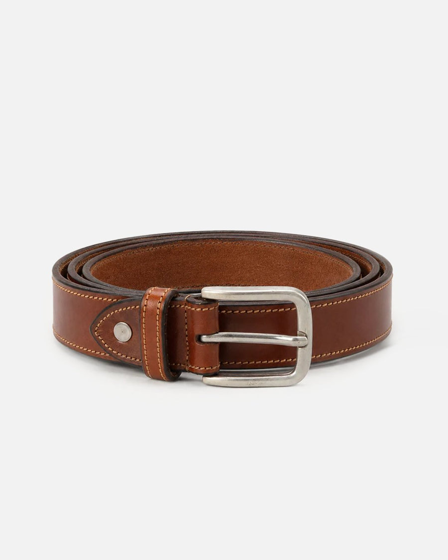 Como Italian Leather Belt | Tan | Thin | Matte Silver