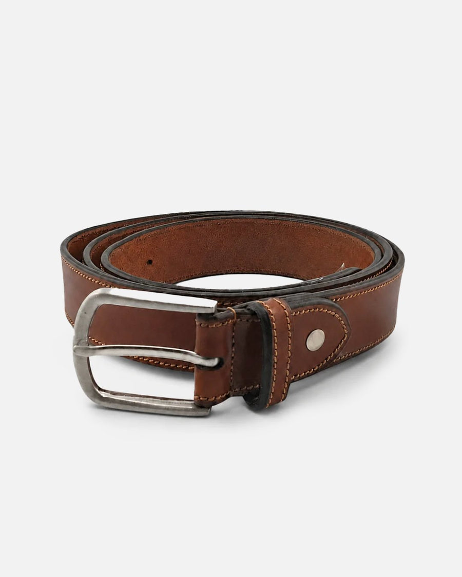 Como Italian Leather Belt | Tan | Wide | Matte Silver