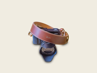 LUXOR Camera Strap, Camera Accessories by Ryoko Bags Dubai. Hand Stitched, using vegetable tanned Japanese leather